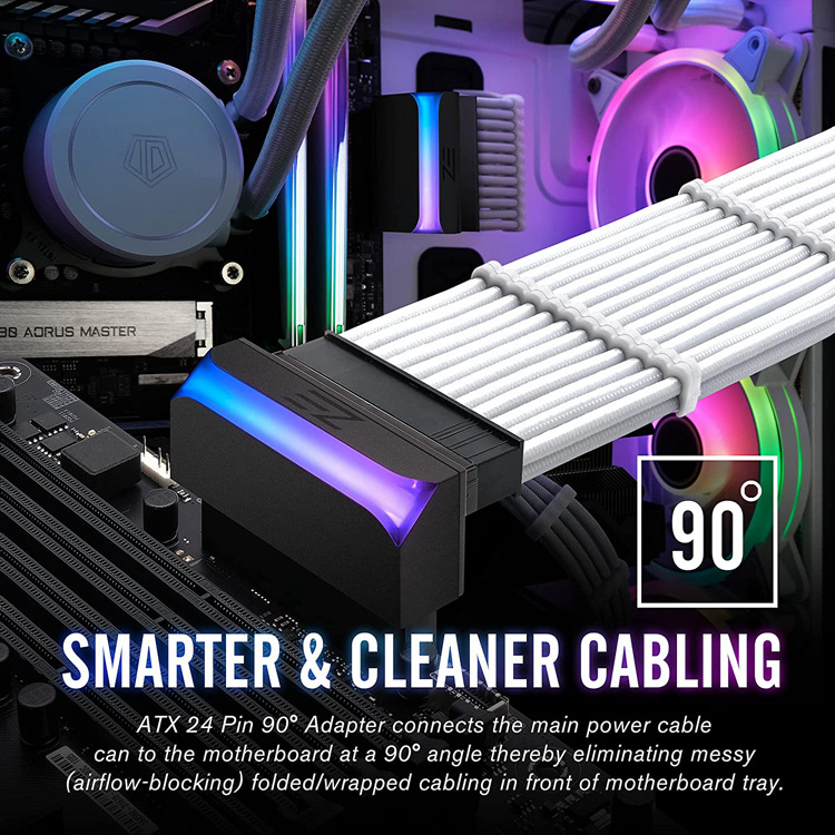 EZDIY-FAB vinklad 24-pin ATX kontakt för moderkort med ARGB ljus - Bild 5