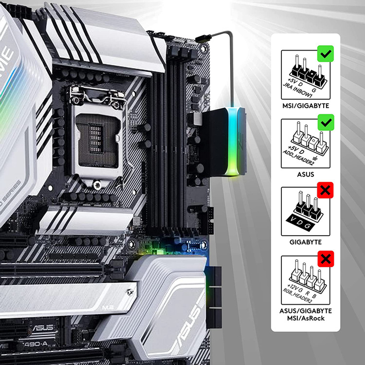 EZDIY-FAB vinklad 24-pin ATX kontakt för moderkort med ARGB ljus - Bild 4